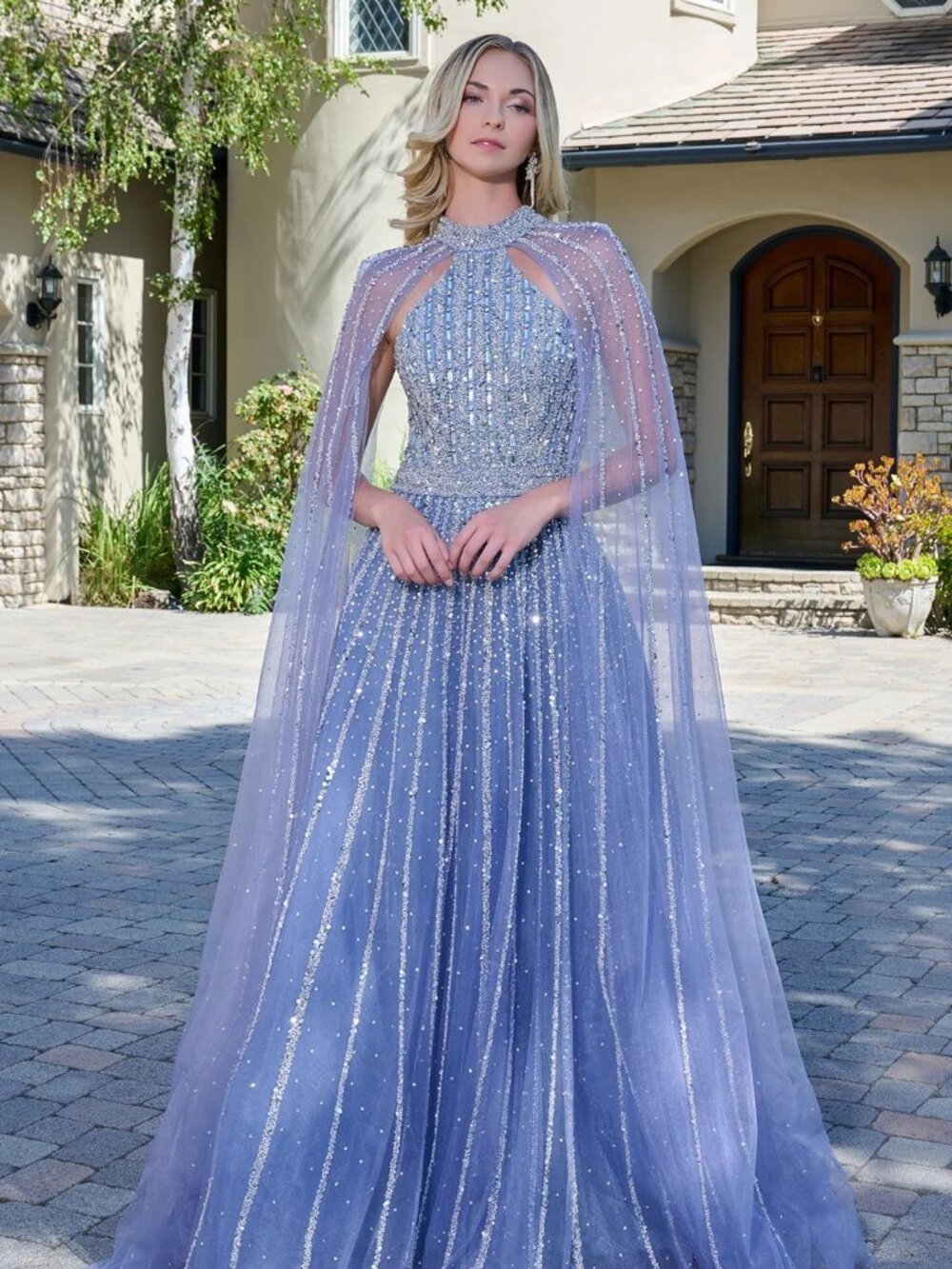 New Dusty Blue Mother Of The Bride Gown w/ Hot Stones Embroidery GL3669